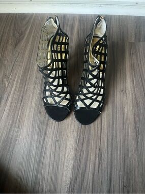 Michael Kors Black Cage-Strap Peep-Toe Heels